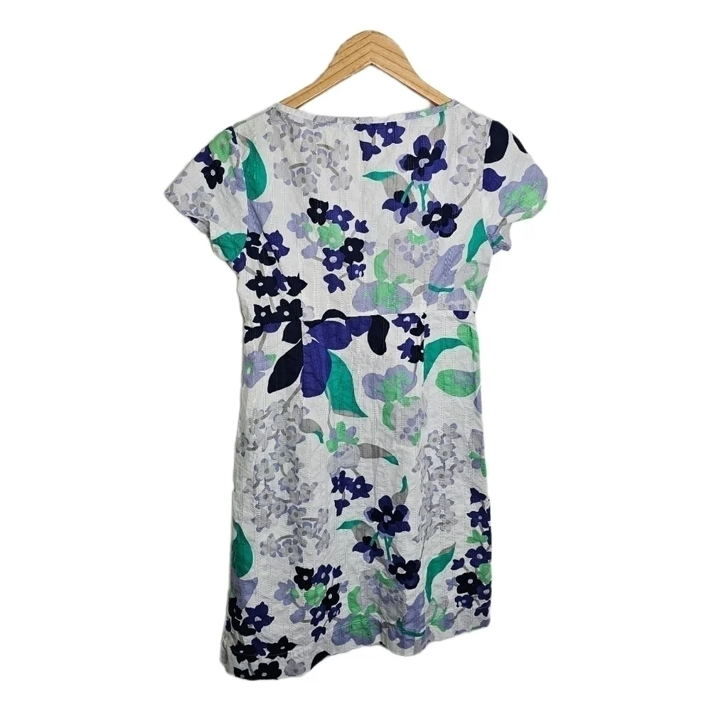 Boden dress floral short sleeve white empire waist midi 8P